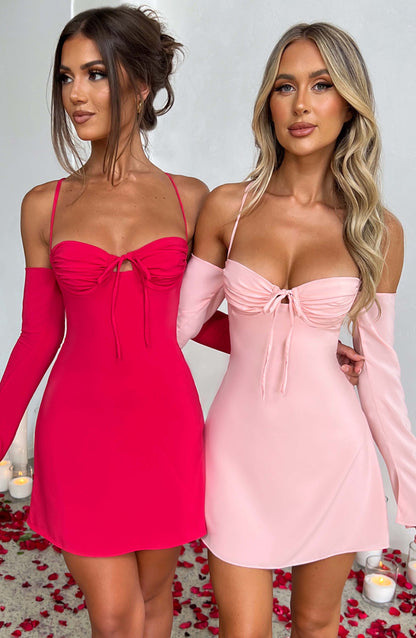 Askılı Mini Elbise - Pembe Niebbla