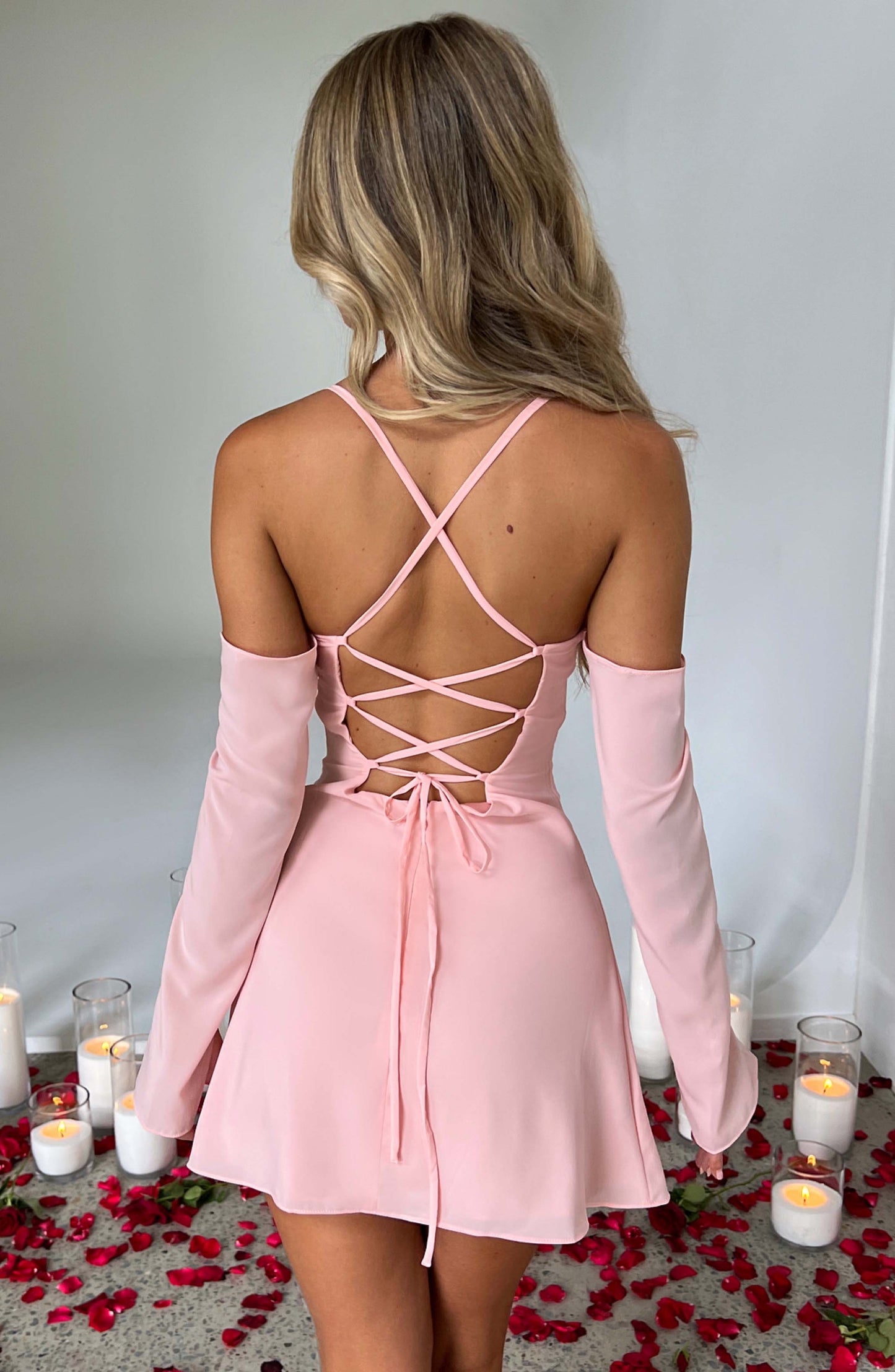 Askılı Mini Elbise - Pembe Niebbla