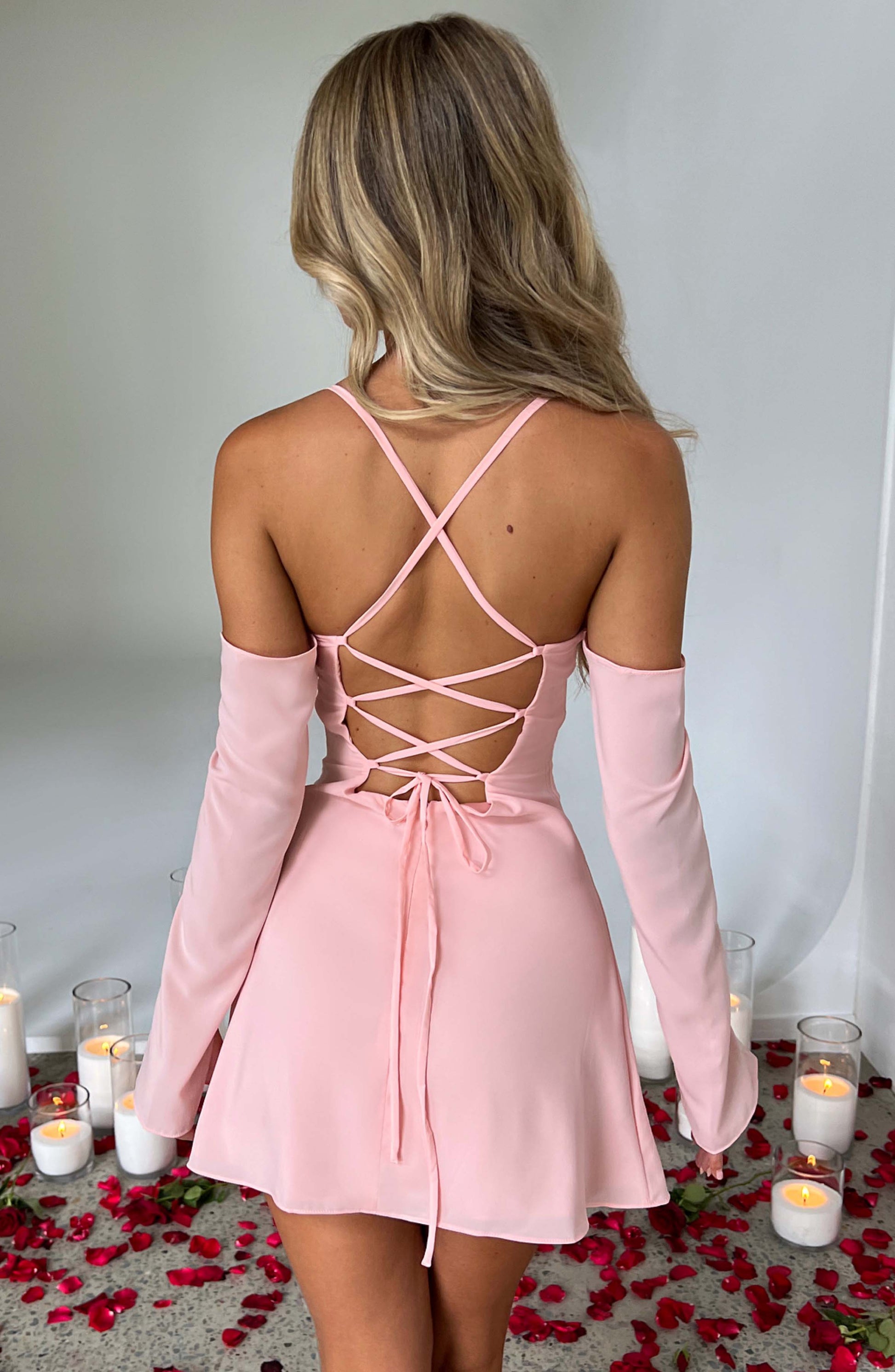 Askılı Mini Elbise - Pembe Niebbla