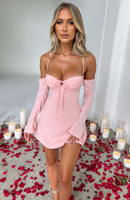 Askılı Mini Elbise - Pembe Niebbla