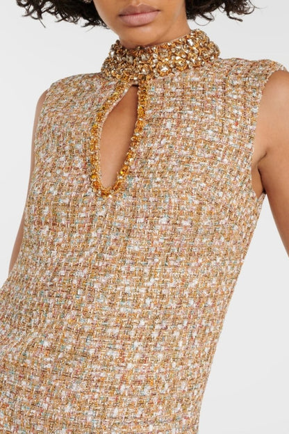 Gill Tweed Süslü Mini Tweed Elbise Niebbla
