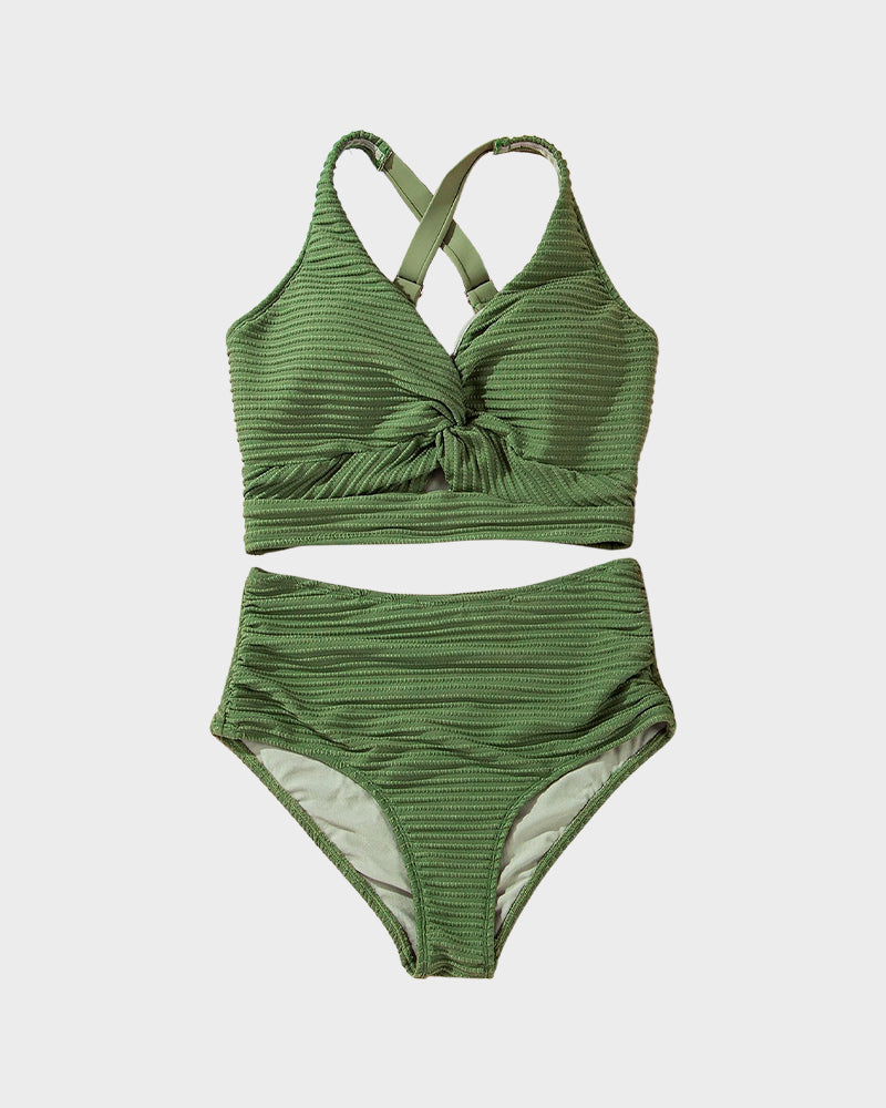 Dokulu Düğümlü Ön Yüksek Belli Bikini Takımı Niebbla