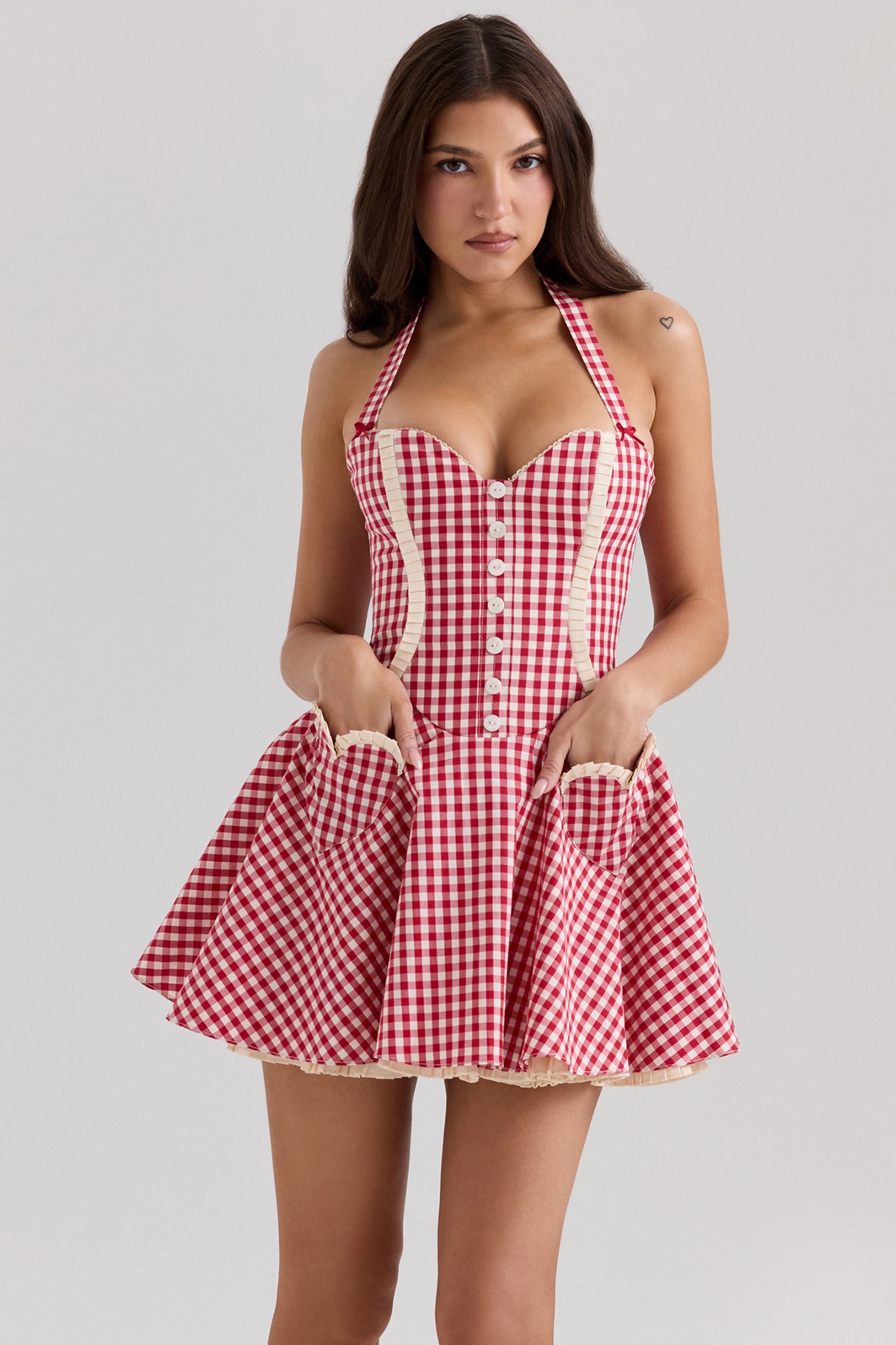 Heidi Gingham Pamuklu Askılı Mini Elbise Niebbla