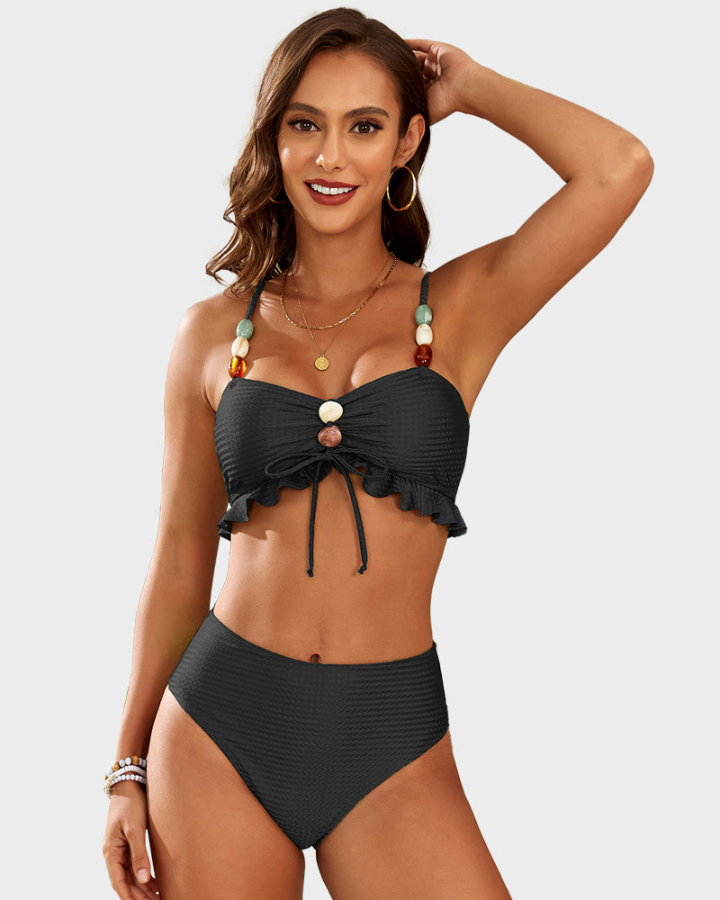 Şık Boncuklu Saten Bikini Takımı Niebbla