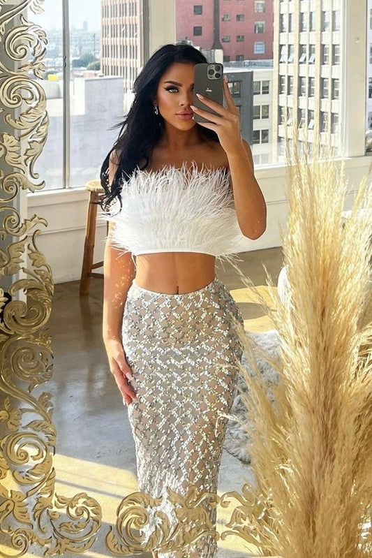 Loretta - Kürk Kapaklı ve Parlak Sumik Sequin Etek Takımı Mağazam