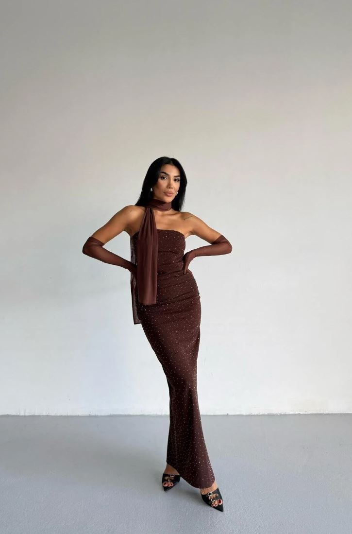 Eldivenli Straplez Şık Elbise THESVELTECHIC