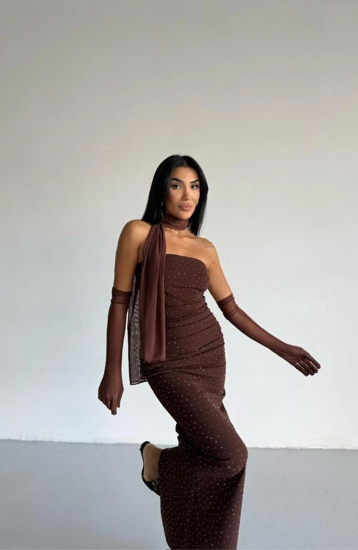 Eldivenli Straplez Şık Elbise THESVELTECHIC