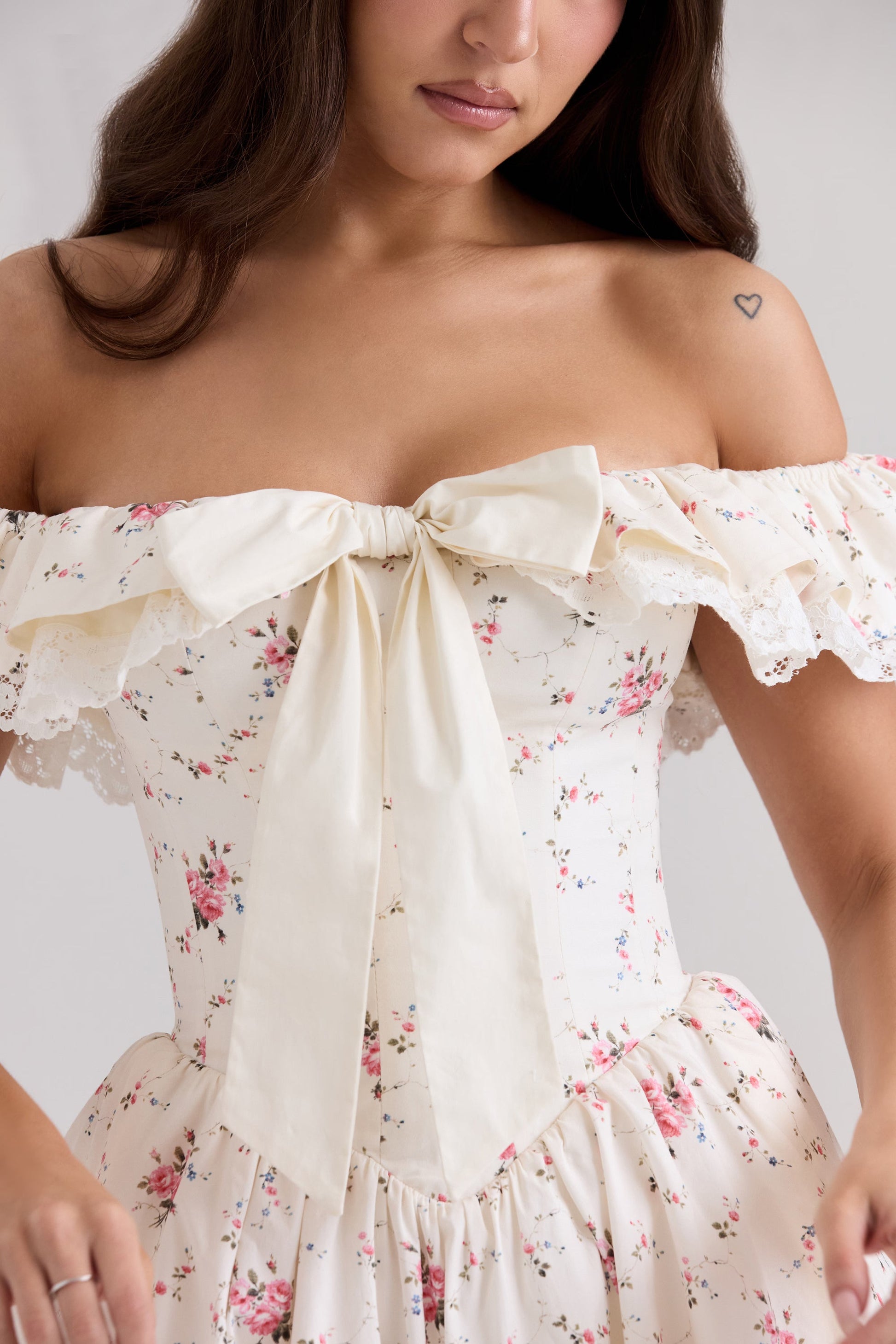 Jaide Stretch Pamuklu Çiçek Desenli Omuz Açık Mini Korse Niebbla