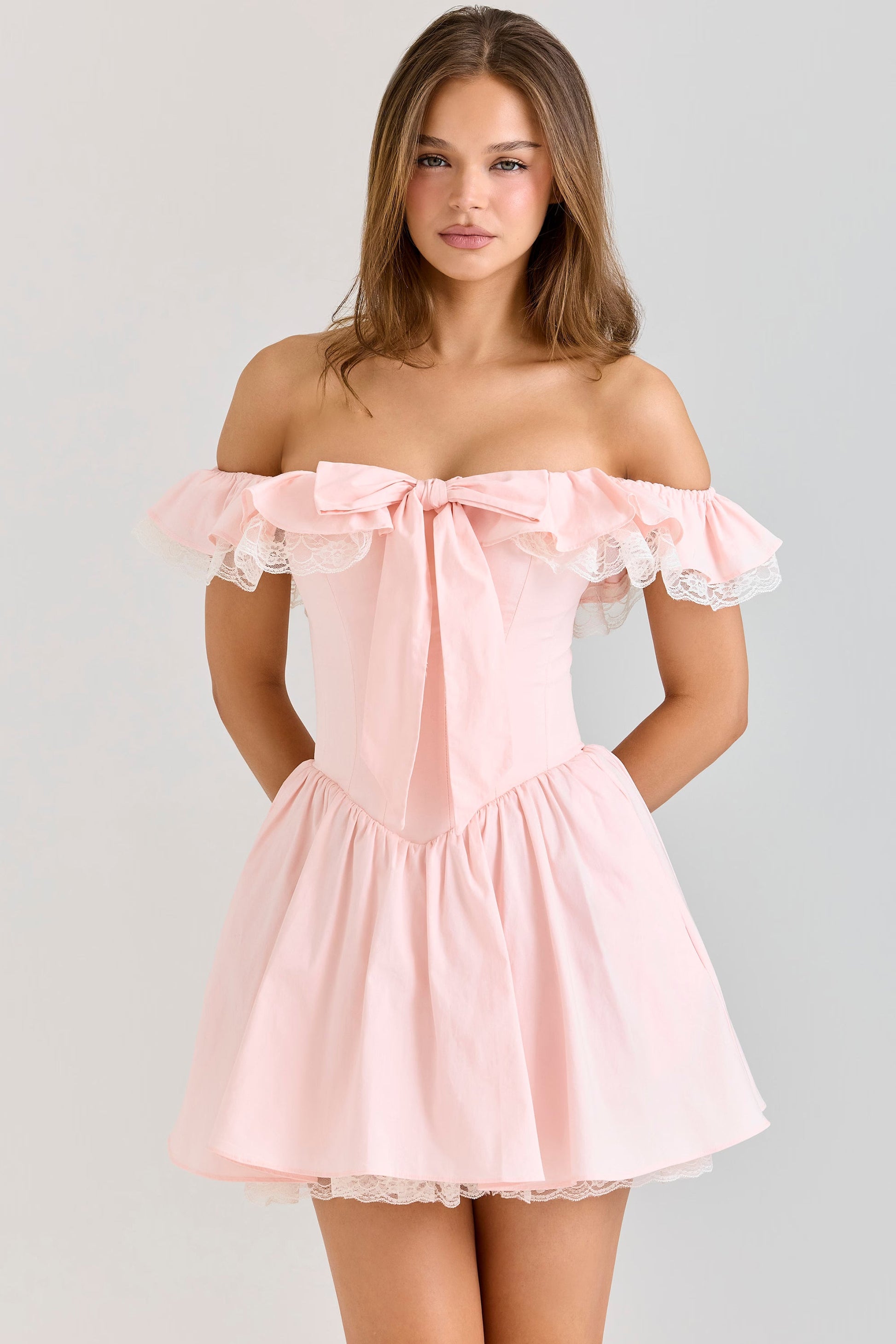 Pembe Streç Pamuklu Omuzdan Askılı Korse Mini Elbise Niebbla
