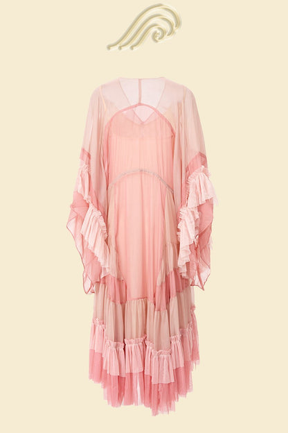 Katie Mesh Degrade Pembe Midi Uzun Elbise Niebbla