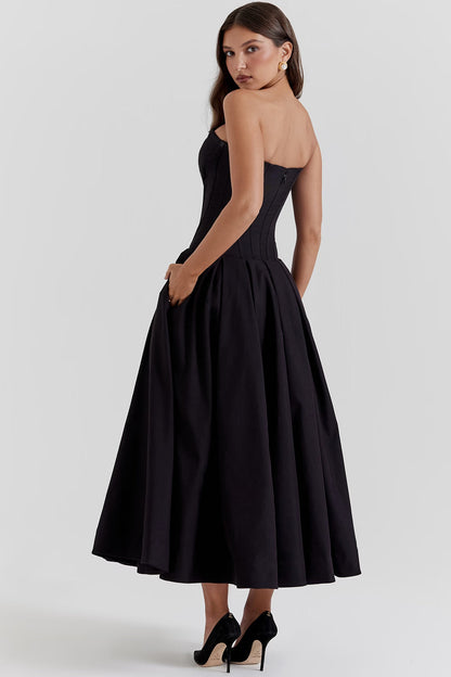 Lady Black Strapless Midi Elbise Niebbla