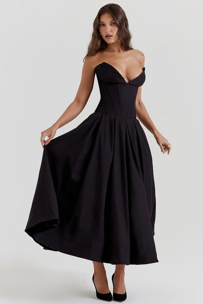 Lady Black Strapless Midi Elbise Niebbla