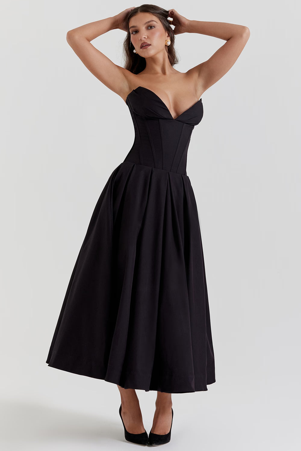 Lady Black Strapless Midi Elbise Niebbla