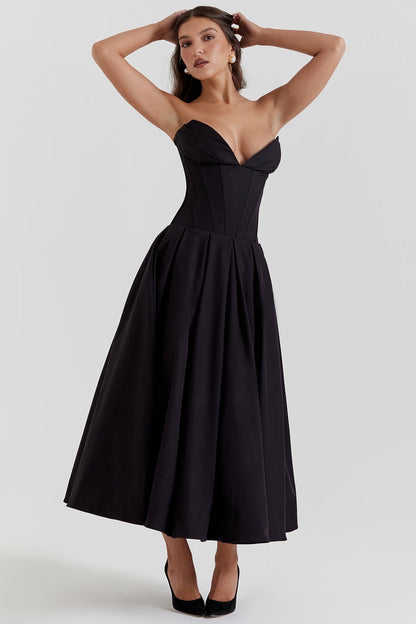 Lady Black Strapless Midi Elbise Niebbla