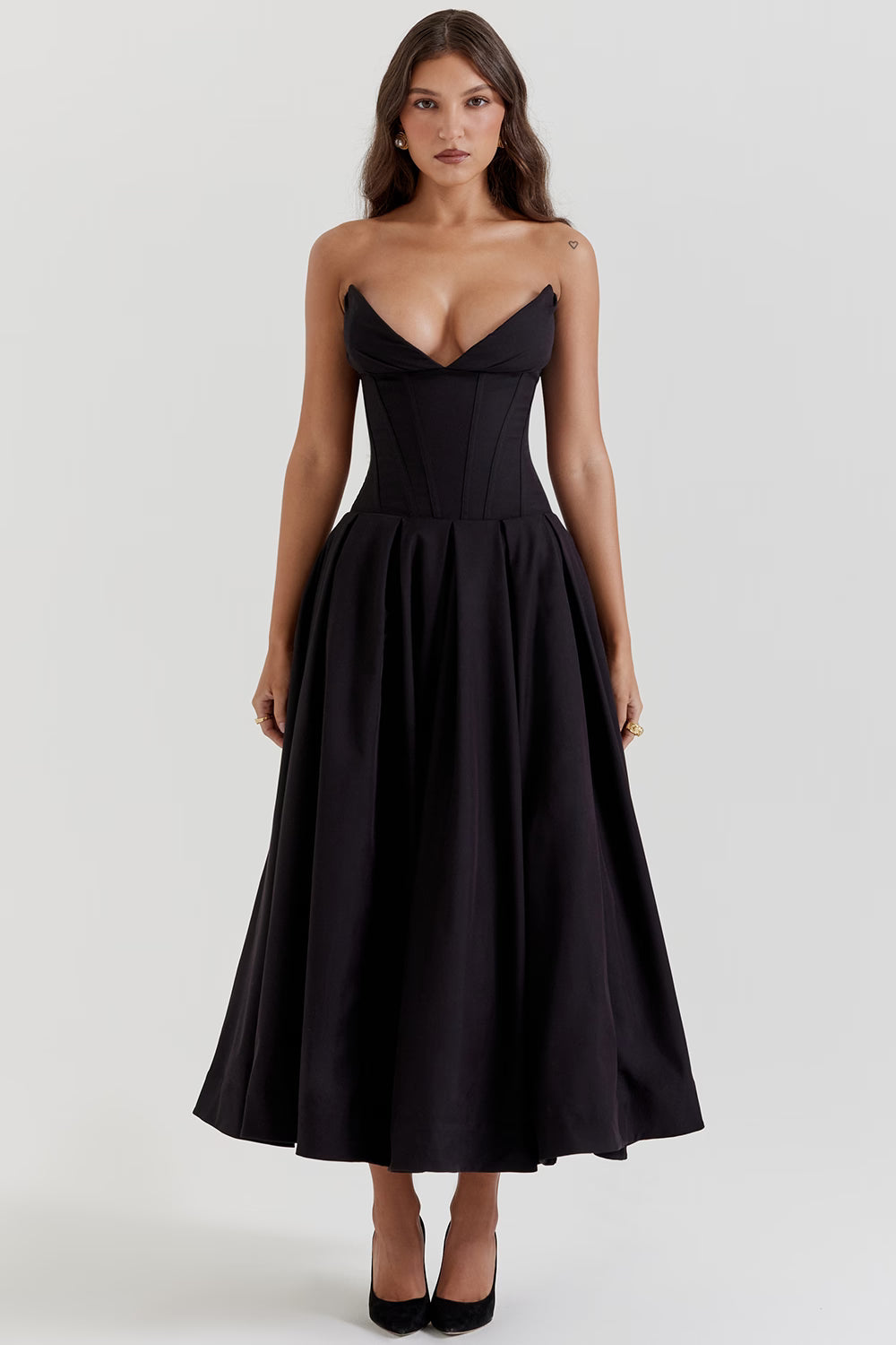 Lady Black Strapless Midi Elbise Niebbla