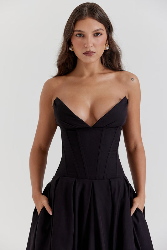 Lady Black Strapless Midi Elbise Niebbla
