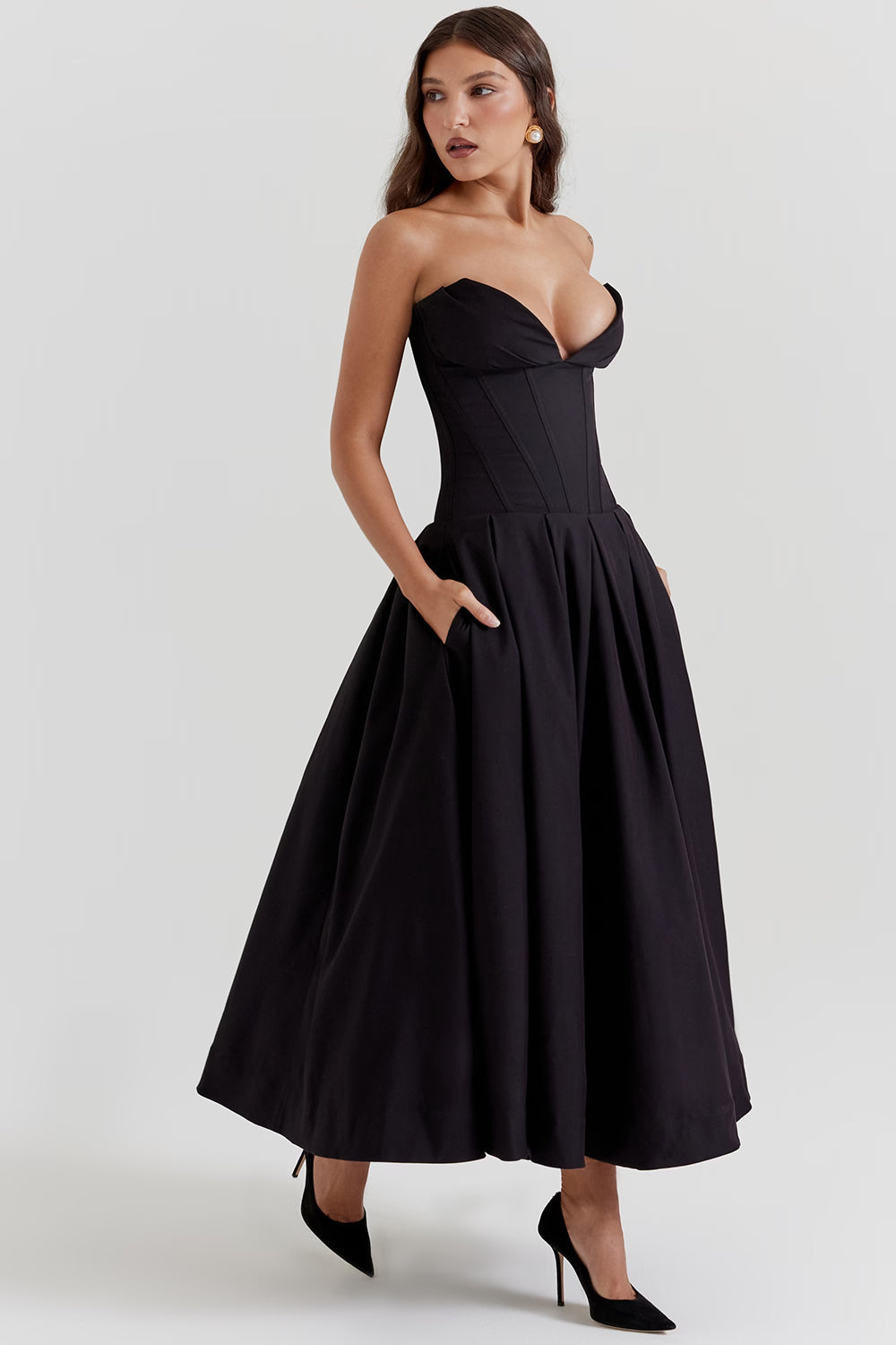 Lady Black Strapless Midi Elbise Niebbla