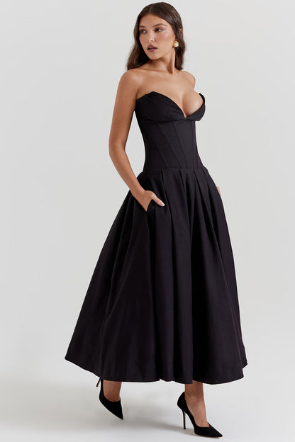Lady Black Strapless Midi Elbise Niebbla