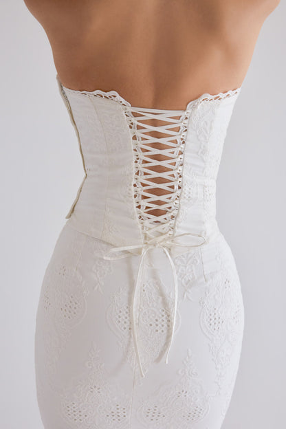 Beyaz Broderie Anglaise Pamuk Midi Etek Niebbla