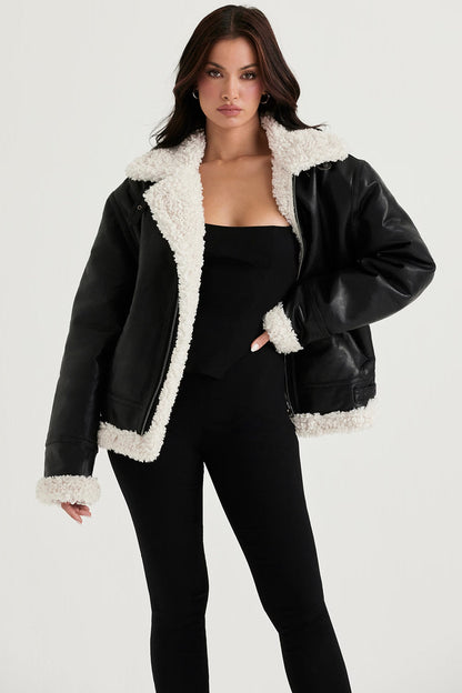 Madden Siyah Vegan Shearling Aviator Mont Niebbla