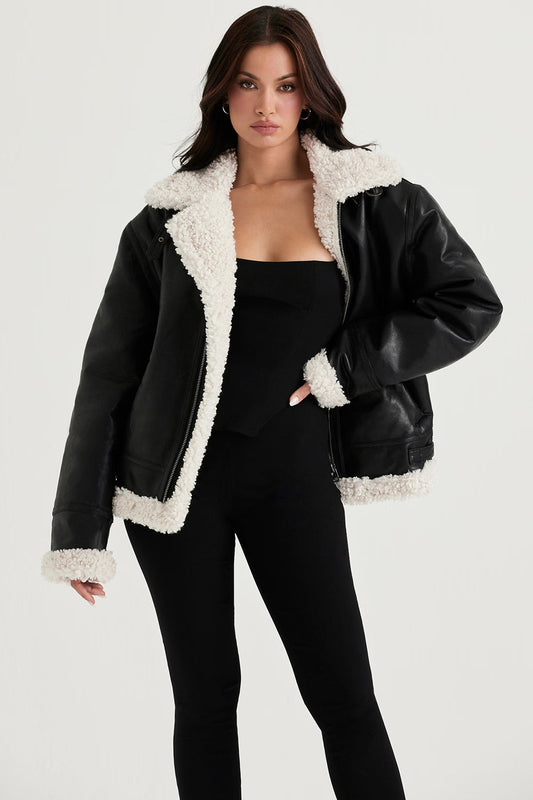 Madden Siyah Vegan Shearling Aviator Mont Niebbla