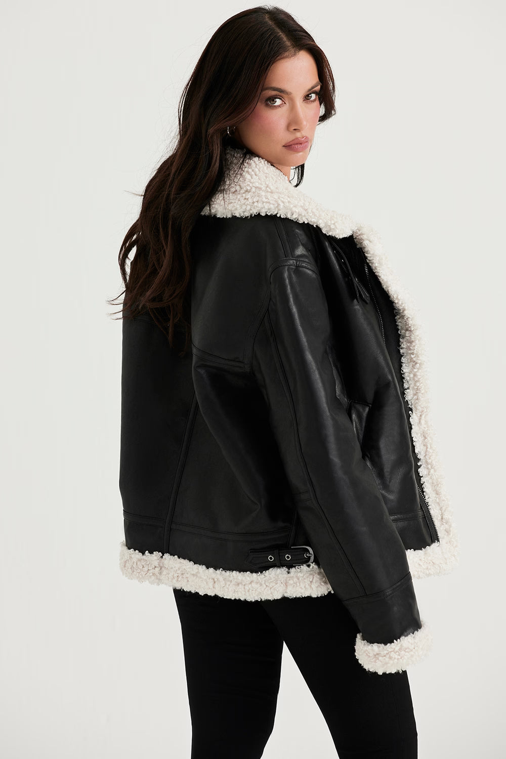 Madden Siyah Vegan Shearling Aviator Mont Niebbla