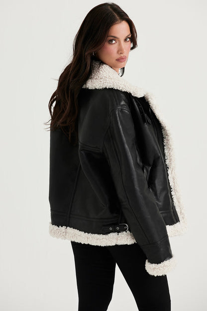 Madden Siyah Vegan Shearling Aviator Mont Niebbla