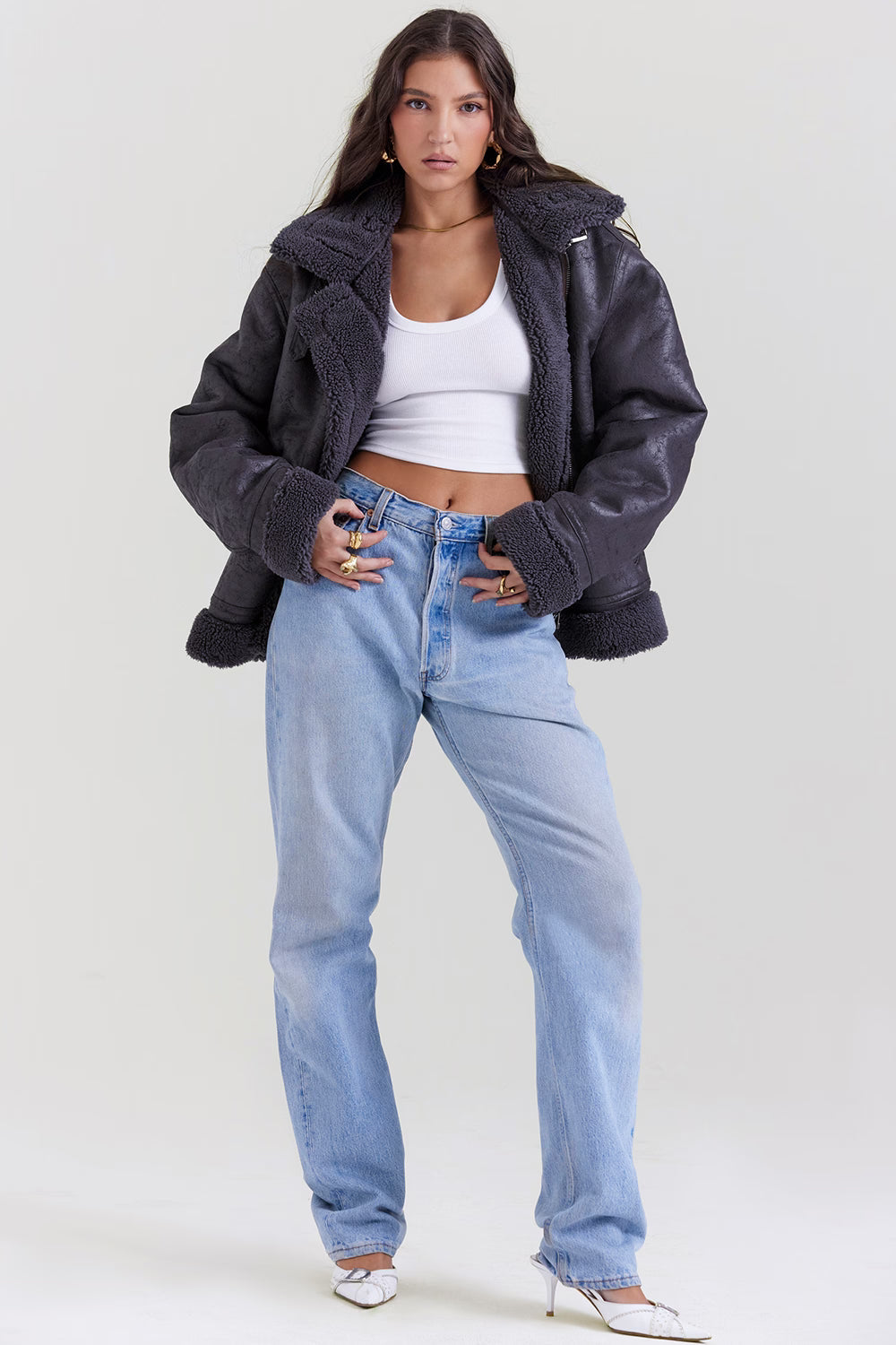 Madden Gri Vegan Shearling Aviator Mont Niebbla