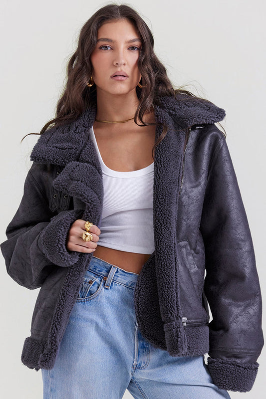 Madden Gri Vegan Shearling Aviator Mont Niebbla