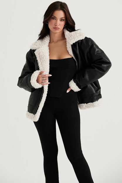 Madden Siyah Vegan Shearling Aviator Mont Niebbla