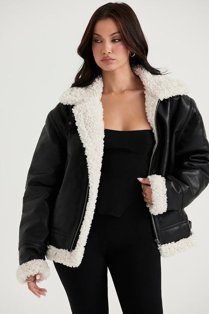Madden Siyah Vegan Shearling Aviator Mont Niebbla