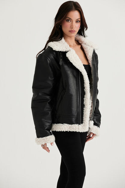 Madden Siyah Vegan Shearling Aviator Mont Niebbla