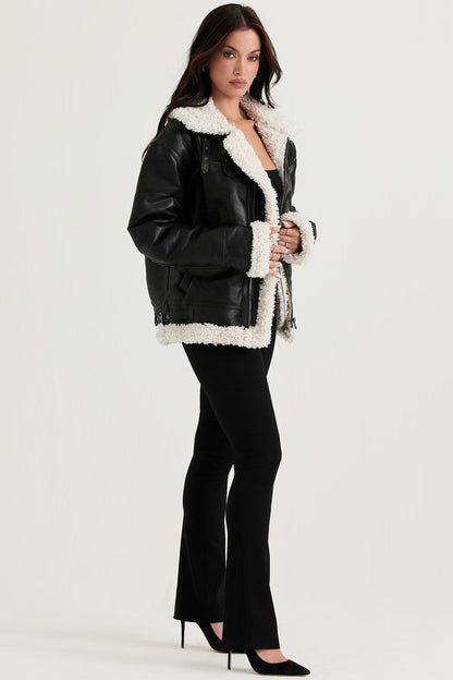 Madden Siyah Vegan Shearling Aviator Mont Niebbla