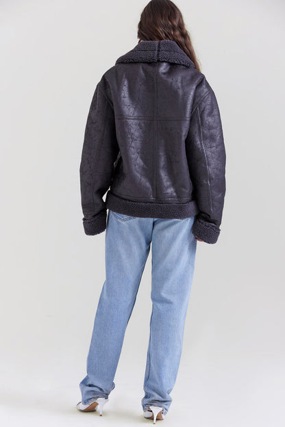 Madden Gri Vegan Shearling Aviator Mont Niebbla