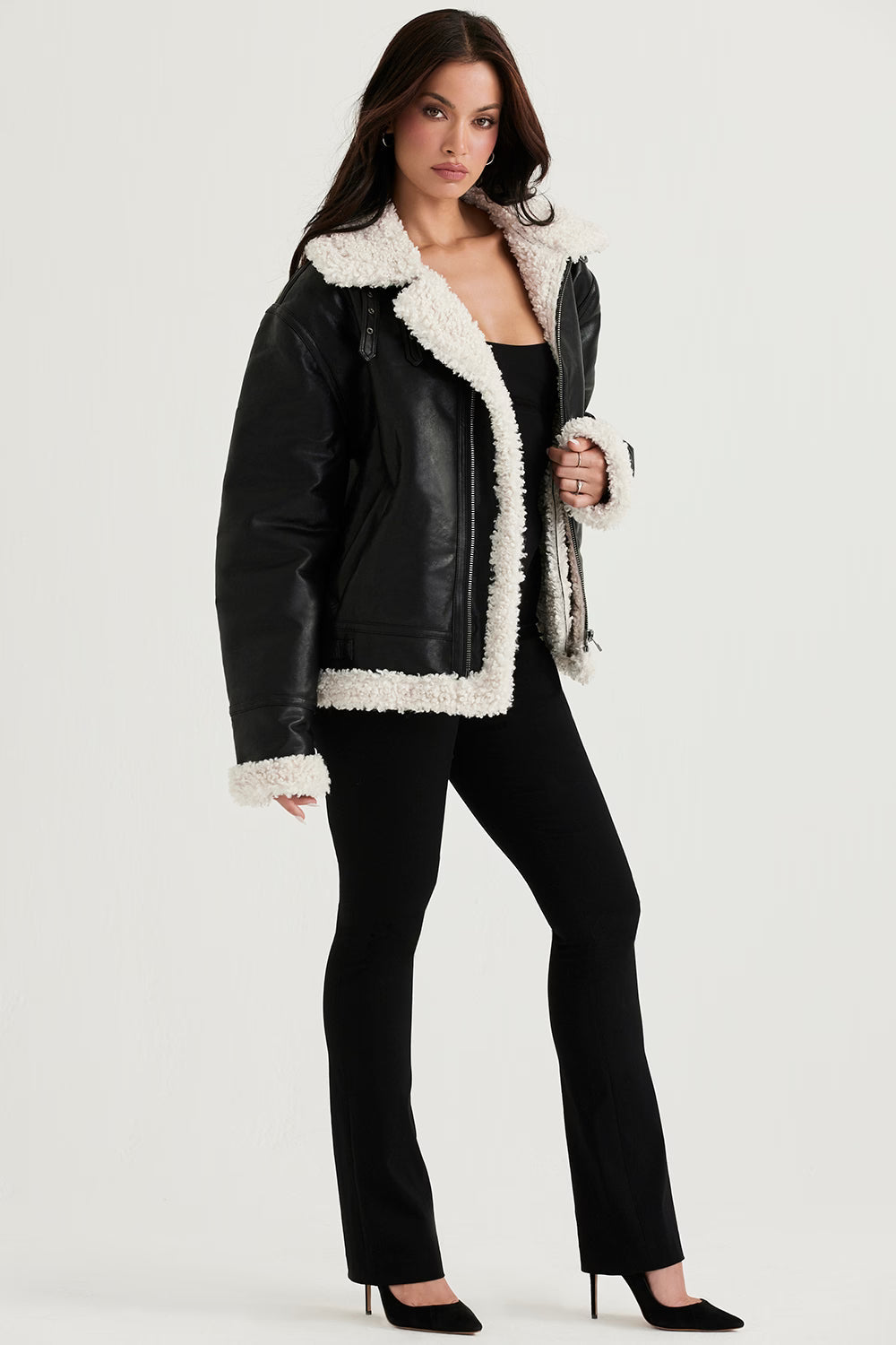 Madden Siyah Vegan Shearling Aviator Mont Niebbla