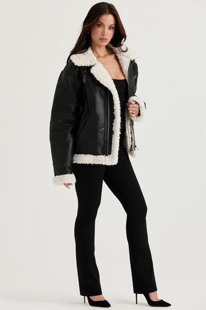 Madden Siyah Vegan Shearling Aviator Mont Niebbla