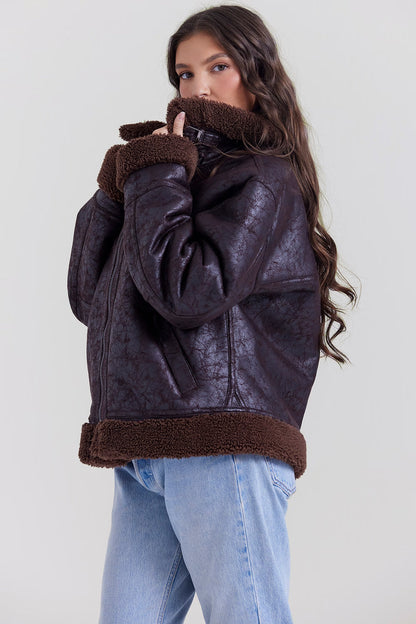 Madden Kahverengi Vegan Shearling Aviator Mont Niebbla