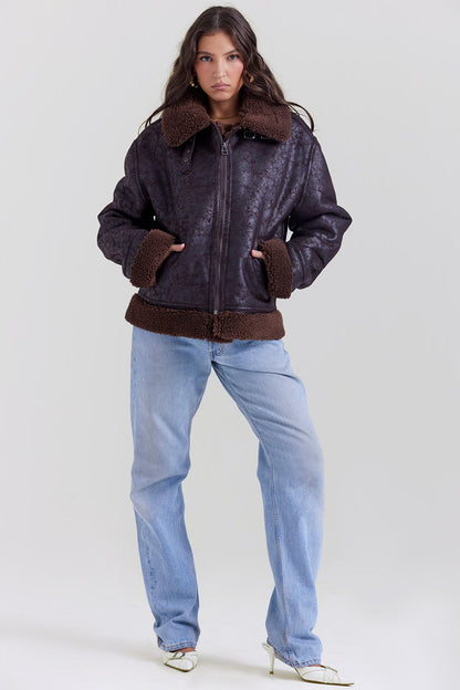Madden Kahverengi Vegan Shearling Aviator Mont Niebbla