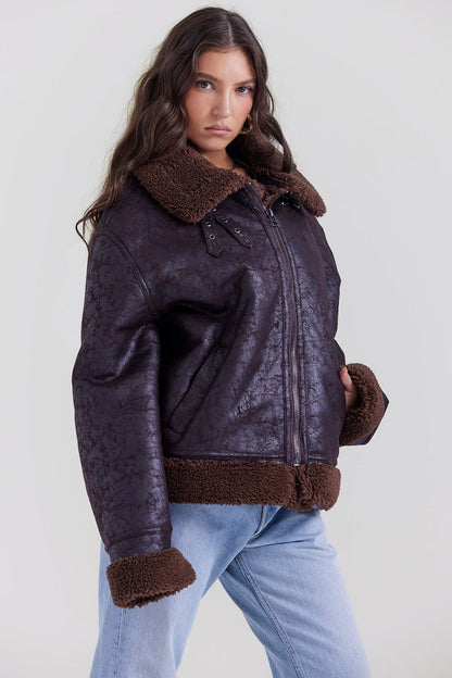 Madden Kahverengi Vegan Shearling Aviator Mont Niebbla
