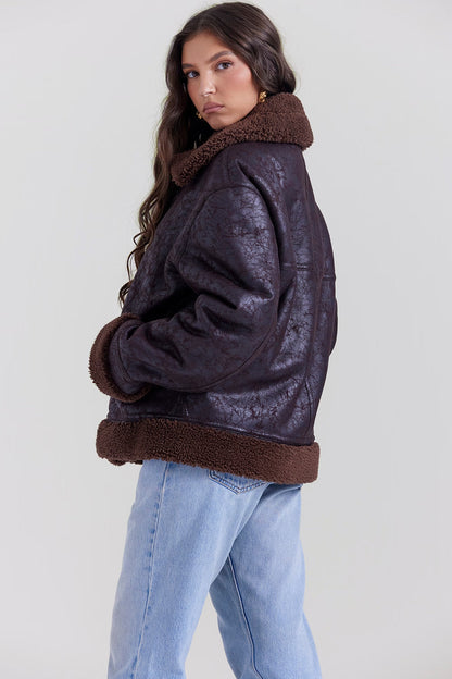 Madden Kahverengi Vegan Shearling Aviator Mont Niebbla