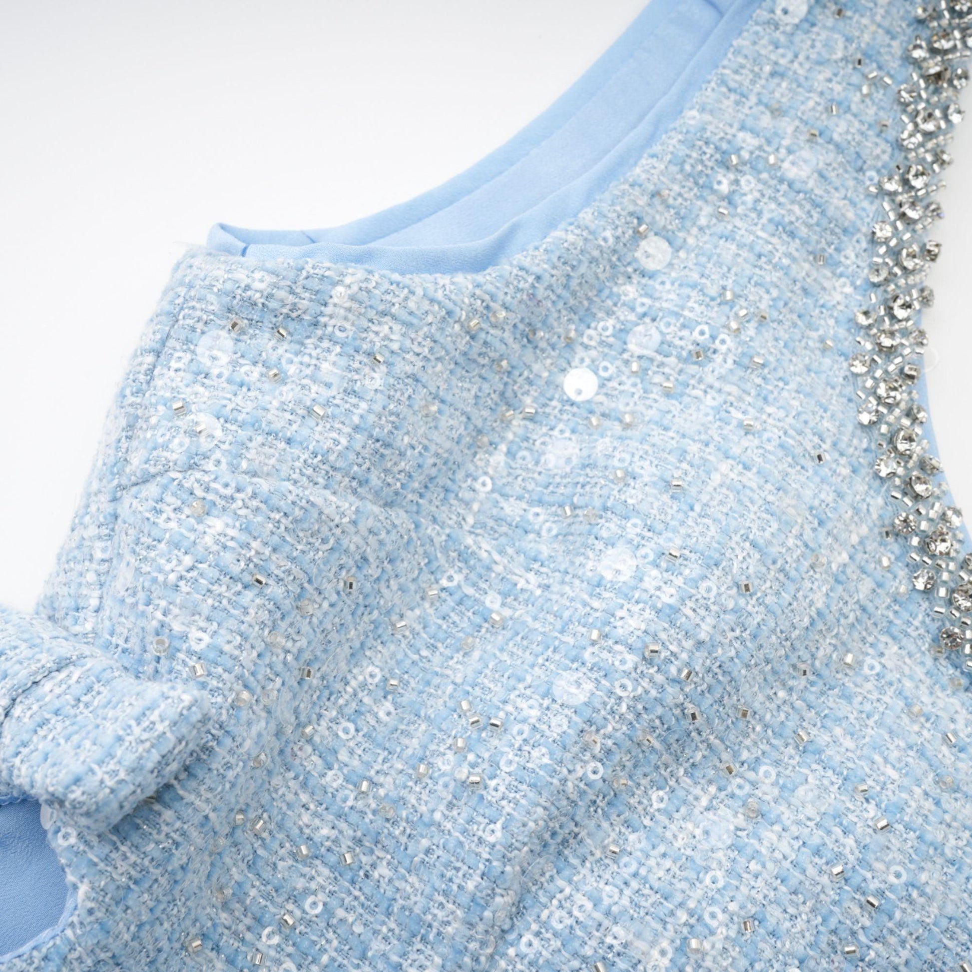 "Manon Charm" Açık Mavi Işıltılı Tweed Mini Elbise Siaora