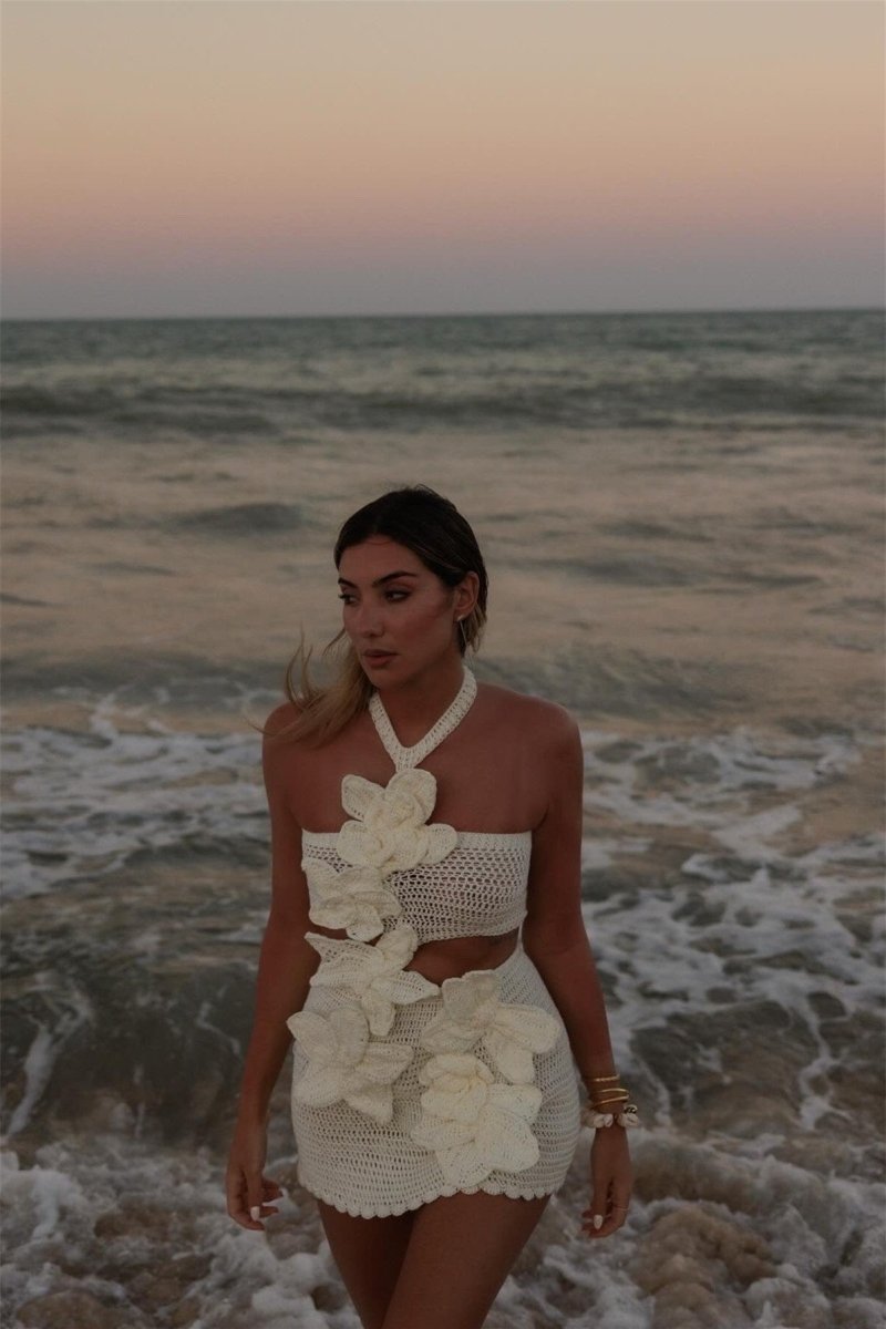 Martha Halter Örme Çiçekli Mini Elbise Siaora