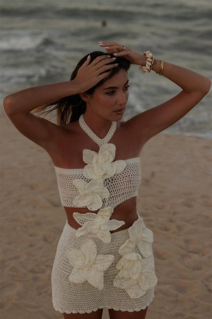 Martha Halter Örme Çiçekli Mini Elbise Siaora