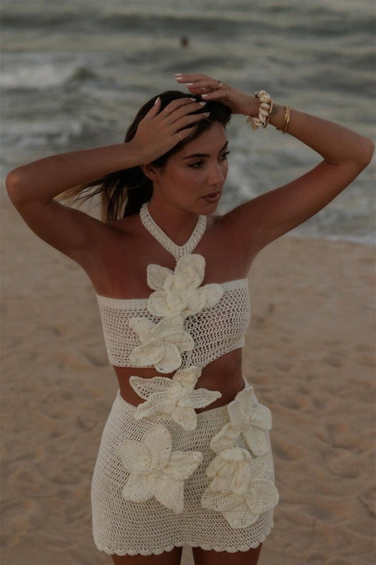 Martha Halter Örme Çiçekli Mini Elbise Siaora