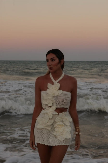Martha Halter Örme Çiçekli Mini Elbise Siaora