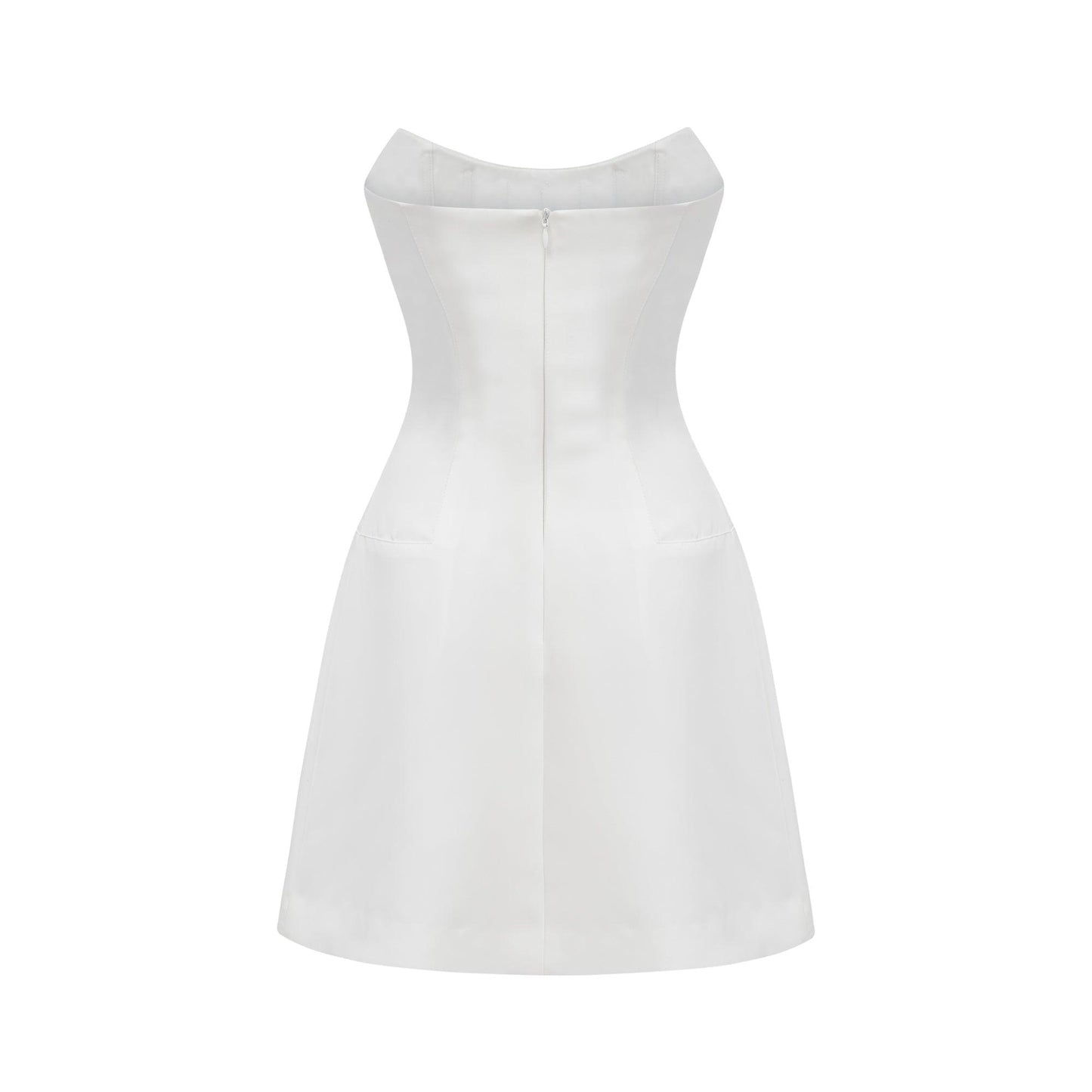 Radiance Elegance Beyaz Taş İşlemeli Straplez Mini Elbise Siaora