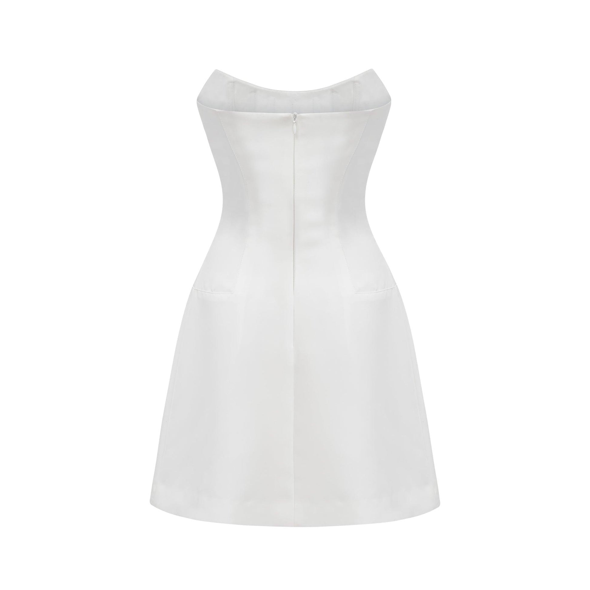 Radiance Elegance Beyaz Taş İşlemeli Straplez Mini Elbise Siaora