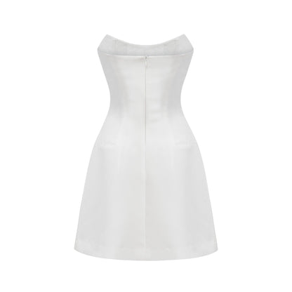 Radiance Elegance Beyaz Taş İşlemeli Straplez Mini Elbise Siaora