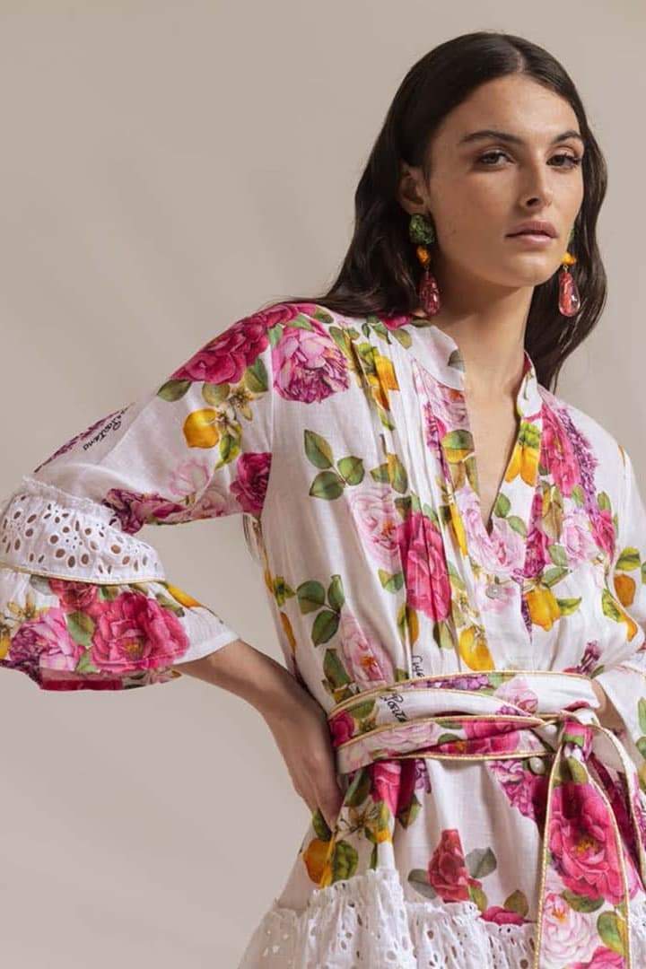 Melissa Baskılı Dantel Kenarlı Volanlı Mini Elbise Niebbla