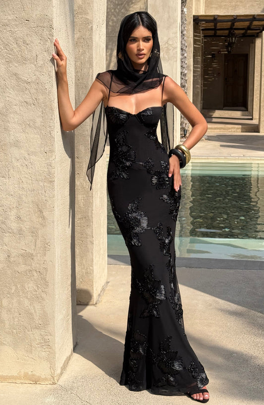 Nefertiti Maxi Elbise - Siyah Niebbla